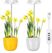 2 Pack Grow Lights for Indoor Plants, Small Grow Light, 48 LEDs Full Spectrum Growing Lamp with 3 Spectrum Modes, 3/9/12h Automatic Timer, 3000K-6000K with 10-Level Dimmable, Height Adjustable 8"-26"