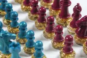 Chess Piece set - Turquoise Luster and Deep Magenta w Gold Leaf Base, No Board