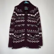 Eddie Bauer Womens Cardigan Wool Blend Full Zip Aztec Fair Isle Sweater Jacket L