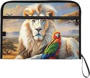 PDZRMY Lion Parrot Savanna Expanding Filing Folder, 13 Pockets Expandable Document Organizer Folder with Zipper Closure for Home Office A4 Letter Size Paper Document