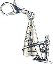 [Miniblings] Surfer Windsurfer Surf Charm Surfboard Beach Silver Handmade Fashion Jewellery Necklace Pendant Silver-Plated Charm Bracelet Pendant for Bracelet, 20mm