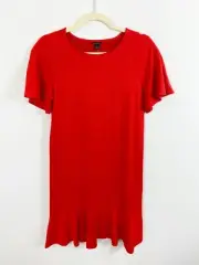 NEW Ann Taylor Red Flutter Hem Knit Dress Size XS Short Sleeves Rayon Valentines