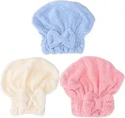 TOGEVAL 3Pcs Fast Drying Hair Caps Coral Fleece Bathing Caps Soft and Absorbent Hair Towel Wraps for Quick Hair Drying for Home Use and Bath Supply