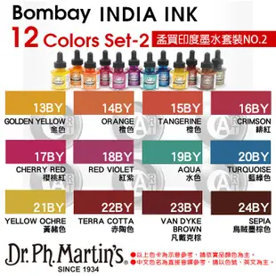 『ART小舖』Dr.Ph.Martin's 馬汀博士 Bombay孟買印度墨水 30ml 12色套組系列 單盒