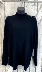 Chico's Gold Button Mock Neck Knit Pull Over Sweater Size 3 NWT