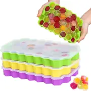 Ice Cube Tray, 3 Pack Silicone Ice Trays with Lids, Stackable Flexible Ice Cube