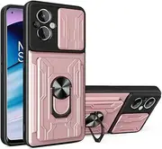 [HWPIVOX] Case for Oppo A96 5G, Detachable Card Holder + Ring Stand Multifunctional Phone Case, Sliding Window Lens Protection Phone Cover for Oppo A96 5G Rose Gold