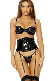 [Forplay] Link Up 3 Piece Bra Set with Garter Belt & Panty