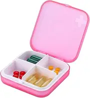 ZDQZC Pill Organizer Case - Portable Pill Box Small Pill Container for Purse or Pocket, Excellent Pill Storage Case (Pink, 4 Compartment)