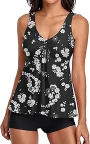 [Generic] Womens Plus Size Leopard Women Swimsuit Two Piece Floral Print Bathing Suits Tank Top with Boyshorts Swimming Suits Swimsuits for Older Women with Skirt