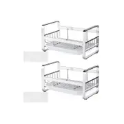 2Pcs Kitchen Sink Stainless Steel Sponge Holder With Brush Rack Removable Drain Tray-Silver