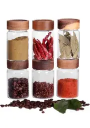 6 Pcs Small Glass Spice Jars with Label,High Sealing Threaded Mouth,With Black