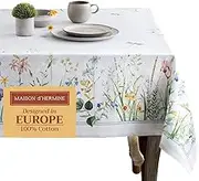Maison d'Hermine Table Cloth Square Table 100% Cotton Tablecloth for Dining Room, Farmhouse, Home, Hotel, Parties & Wedding - Gifts for Mothers Day Spring & Summer (Fleurs De Mai, 60" x 60")