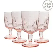 4pc Romantic Wine Glasses Set Vintage Italian Cut Glass Goblets 320ml Pink