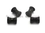 Black CZ Pave On Black Hourglass Spacer Beads, Big Large Hole Spacer Beads,