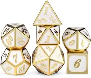 White Gold and Gold Number 7 die Metal Polyhedral Dice Set with Metal Box