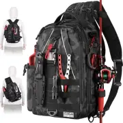 Ghosthorn Fishing Backpack Tackle Sling Bag - Fishing Backpack with Rod Holder -