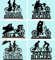 Bicycle Wedding Cake Topper Bride and Groom Biker Rider Party Supplies Custom
