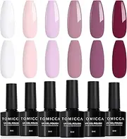 TOMICCA Gel Nail Polish Set, 6 Pcs Gel Polish Set Pink Purple Light Color Gel Nail Polish Soak Off LED/UV Gel Nail Polish Kit for Nail Art Design