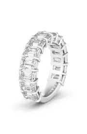 HauteCarat Emerald Cut Lab Created Diamond Eternity Band in White Gold at Nordstrom, Size 8