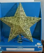 Holiday Time~Gold Glitter LED Warm Light 15" STAR Christmas TREE TOPPER~NIB