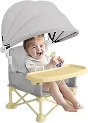 Lueear Travel Booster Seat | Folding Toddler Booster Dining Seat - Portable Beach Chair with Removable Tray, Sunshade for Toddler Boy Girl, Kitchen