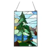 20" Tiffany Style Stained Glass Pine Tree Nature Window Panel w/ Chain