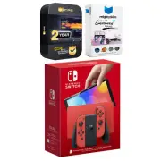Nintendo Switch OLED Mario Red Edition + MightySkins Code + 2 Yr CPS Warranty