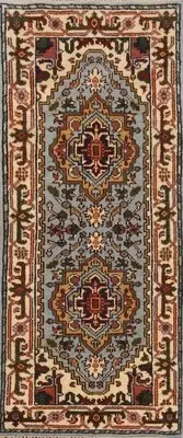 Handmade Traditional Light Blue Runner Rug 2x6 Ft Oriental Wool Carpet Foyer Rug