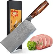 UniqueFire Damascus Chef Knife Multipurpose Chinese Kitchen Knife, Premium Steel 67 Layer Meat Fish Vegetable Cleaver Knife for Cooking Home with Gift Box