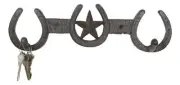 Rustic Western Lone Star With 3 Horseshoes Lucky Charm Double Wall Coat Hook