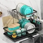 Escurridor de platos de 2 niveles para mostrador de cocina