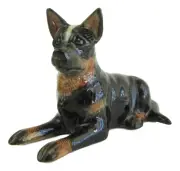 Australian Cattle Dog Lying Miniature Ceramic Figurine - Dark approx 5cm High