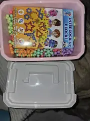300 Pc Connecting Interlocking Building Blocks Toy Tub & Lid, Book of Ideas 3+