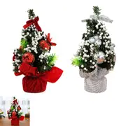2pcs Christmas Tree Ornaments Tabletop Mini Christmas Tree Desktop Decor for Holiday Xmas Home -Red and Silver
