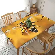 5 Foot Rectangle Elastic Fitted Tablecloth, Waterproof Edged Great for Picnic Party Outdoor Patio,Honey-Bee