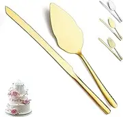 Evanda Gold Wedding Cake Knife and Server Set 2 Pieces, Titanium Gold Plating Stainless Steel Cake Slice and Pie Server for Wedding, Party, Birthday, Dishwasher Safe