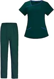 [Oshhni] Women Uniform Scrub Set,Top and Pant,Nurses Day Gift,Washable Workwear,Nursing Uniforms Set,for Massaging,SPA,Beauty,Women