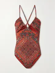 [Ulla Johnson] Ulla Johnson - Akami Cutout Printed Swimsuit - Red - small small Red