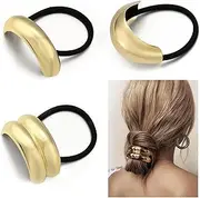 Kzvsiy 3 PCS Metal Hair Ties Set, Gold Ponytail Cuffs with Geometric Design, Durable & Elegant Gold Hair Accessories, Glossy Arch Elastic Hair Ties for Women (Gold)