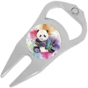 Panda Watercolor Golf Ball Marker Divot Repair Tool Bottle Opener