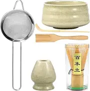 7Pcs Elegant Matcha Making Set With Whisk, Storage Holder, Powder Sifter, Ceramic Bowl, Tea Spoon (Light Green)