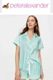 Peter Alexander Ladies PJ Pyjamas Satin Stripe Shortie Set (Small) Aqua