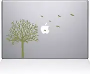 The Decal Guru 2094-MAC-13P-G Tree with Birds Decal Vinyl Sticker, Gold, 13" Mac