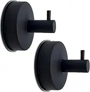 Castaic 2 Pacs Stainless Steel Suction Cup Hooks, Wall Mounted Hook for Loofah Towel, Bathroom Accessory Storage Vacuum No Drill (Black)