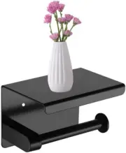 Black Toilet Paper Holder with Shelf Wall Mount Toilet Roll Holder with Storage