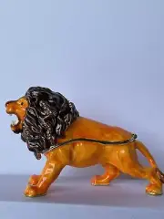 Bejeweled Lion Trinket Box. Hand Made with Swarovski Crystals & Eamel