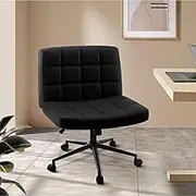 Oikiture Armless Office Chair with Mid Back and Wheel PU Leather Cross Criss Chair Black