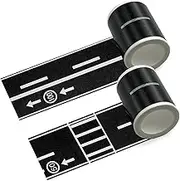 EKIND Black Road 16.4 Foot X 2 Inch Straight Track Road Sticker Tape for Toy Car DIY Traffic Adhesive Removable Tape (2 Rolls, Highway)