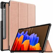 For Samsung Galaxy Tab S7 Plus Case Folio Leather Smart Magnetic Flip Stand Case Cover For Tablet S7 Plus SM-T970 T976B (Rose Gold)